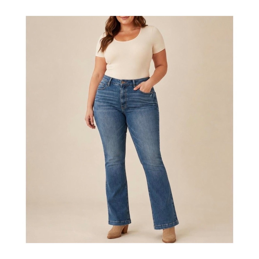 Judy Blue Jeans Women 16W Blue High Rise Slim Boot Cut JB88290-S Distressed